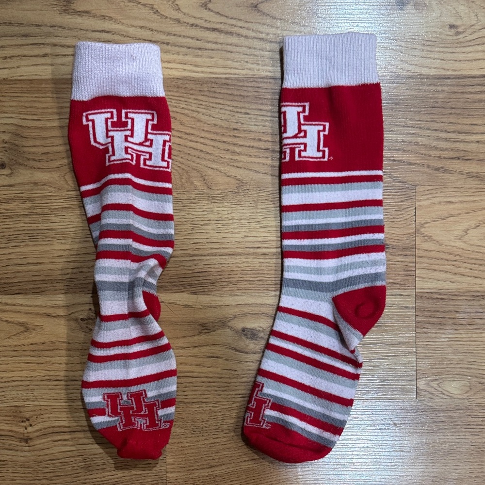University of Houston Striped Red and Gray Socks